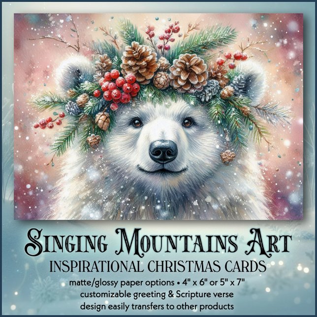 Christmas Blessings Polar Bear & Holly Christian Holiday Card (Creator Uploaded)
