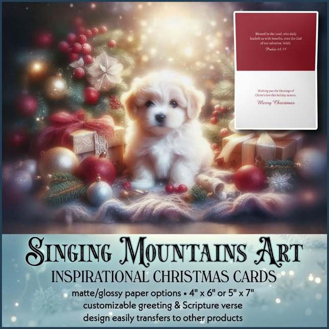Christmas Blessings Puppy Christian KJV Verse Holiday Card (Creator Uploaded)