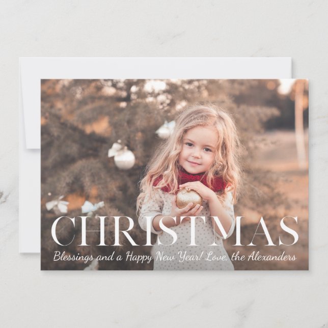 Christmas Blessings Red Buffalo Plaid Photo Holiday Card (Front)