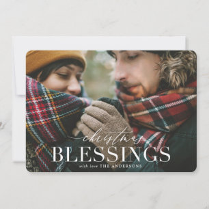 Christmas blessings red plaid photo card