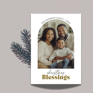 Christmas Blessings Religious Gold Arch Photo Holiday Card