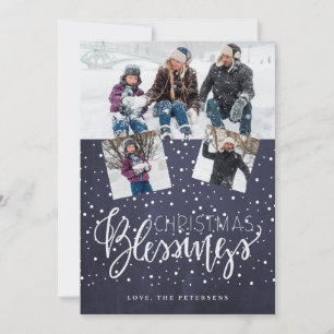 Christmas blessings rustic 3 photo collage navy holiday card