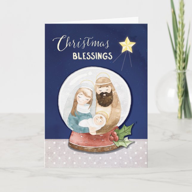 Christmas Blessings Snow Globe Holy Family w/ Star Card (Front)