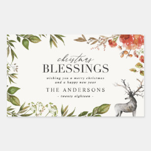 Christmas Blessings watercolor foliage Holiday Rectangular Sticker