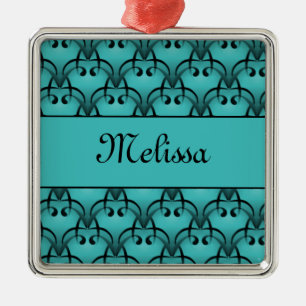 Christmas Bliss Premium Square Ornament, Teal Metal Ornament