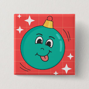 Christmas blobe face smile happy retro cartoon 15 cm square badge