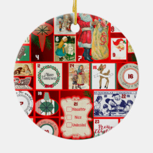 Christmas Block Advent Illustration Square Art Ceramic Ornament