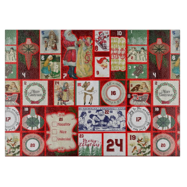 Christmas Block Advent Illustration Square Art Cutting Board (Front)