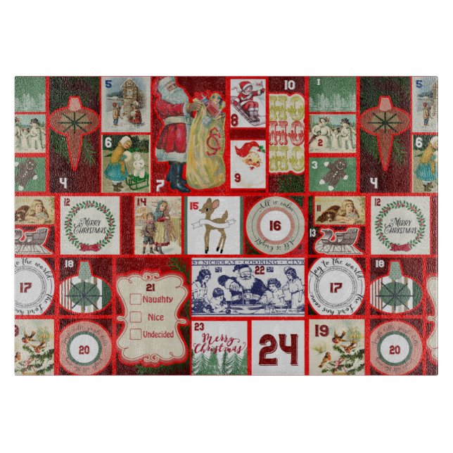 Christmas Block Advent Illustration Square Art Cutting Board (Front)