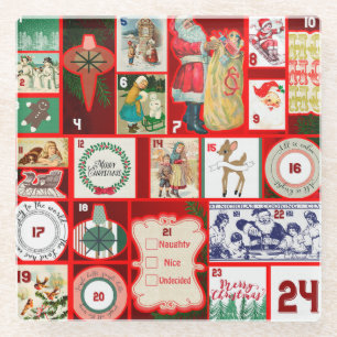 Christmas Block Advent Illustration Square Art Glass Coaster