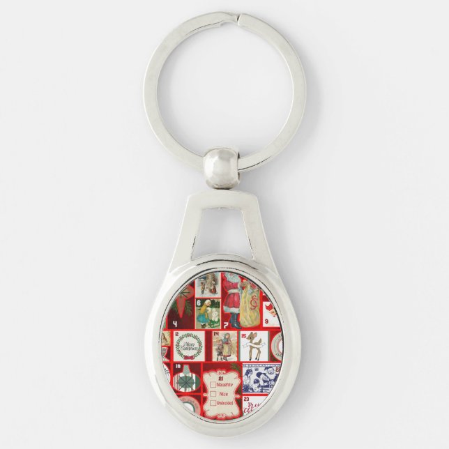 Christmas Block Advent Illustration Square Art Key Ring (Front)