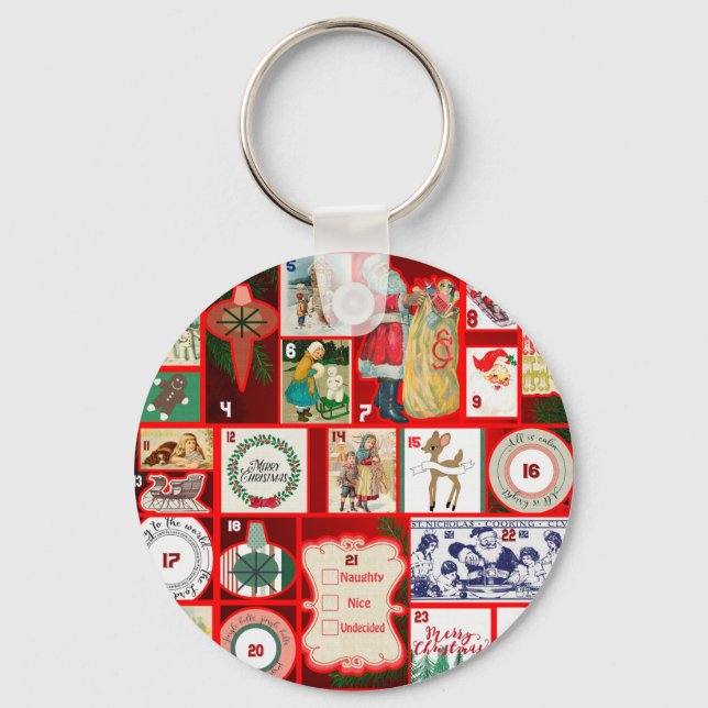 Christmas Block Advent Illustration Square Art Key Ring (Front)