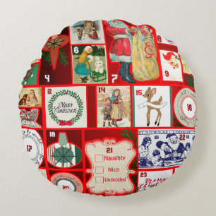 Christmas Block Advent Illustration Square Art Round Cushion