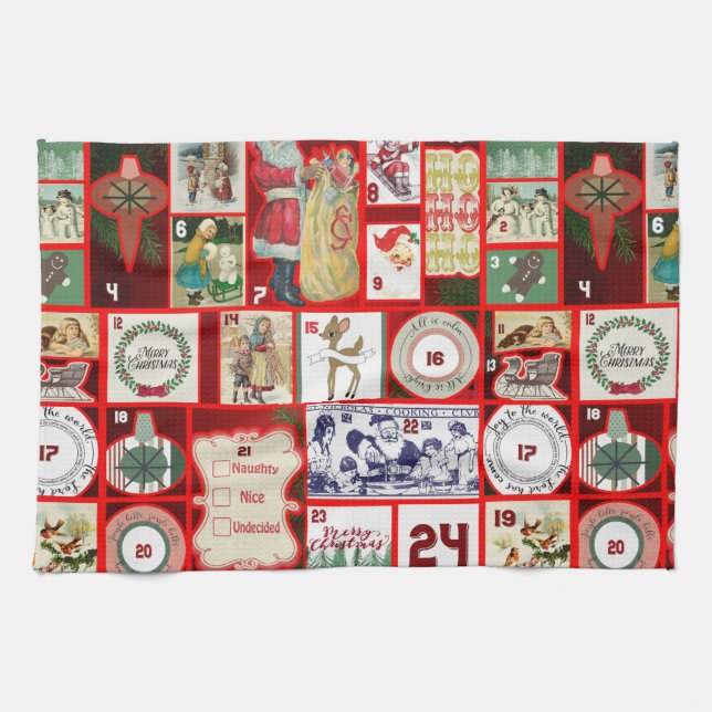 Christmas Block Advent Illustration Square Art Tea Towel (Horizontal)