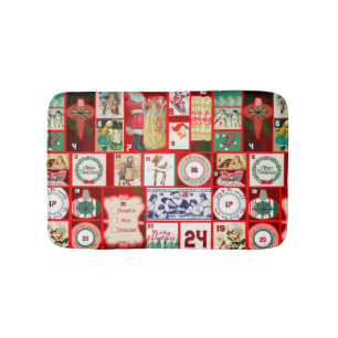 Christmas Block Illustration Squares Bath Mat