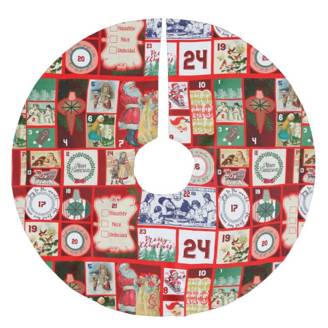 Christmas Block Illustration Squares Brushed Polyester Tree Skirt (Front)