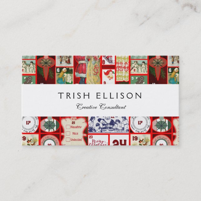 Christmas Block Illustration Squares Business Card (Front)