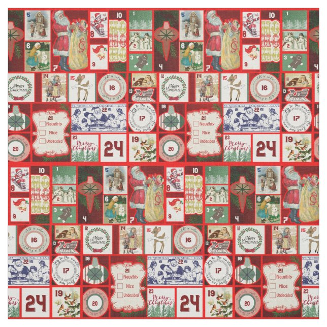 Christmas Block Illustration Squares Fabric (Swatch)