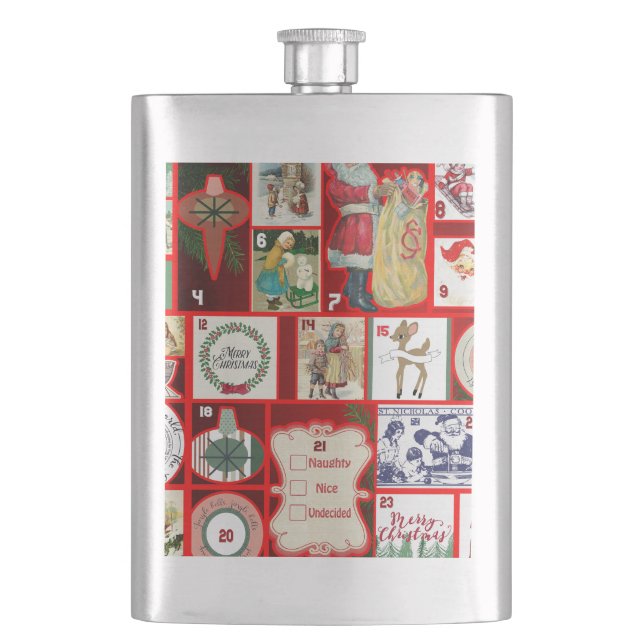 Christmas Block Illustration Squares Hip Flask (Front)