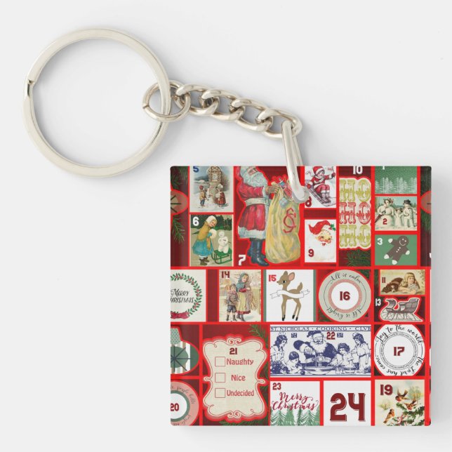 Christmas Block Illustration Squares Key Ring (Front)