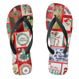 Christmas Block Illustration Squares Thongs
