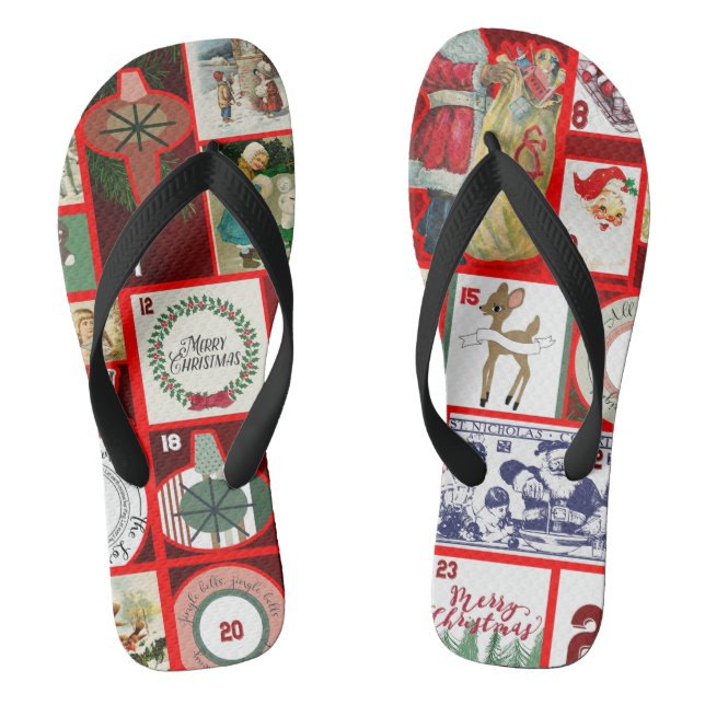Christmas Block Illustration Squares Thongs (Footbed)