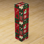 Christmas Blocks-WINE GIFT BOX<br><div class="desc">CHRISTMAS BLOCKS-WINE GIFT BOX-An allover background pattern created with red and green blocks trimmed with digital stitching. The block colours alternate. The square stitching is white. Inside each block is a Christmas themed element or two. Santa, snowman; glittered deer and a snowflake are filling a few of the squares. It’s...</div>