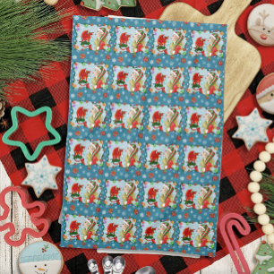 Christmas Blonde Elf Red Dragon Fantasy Tea Towel
