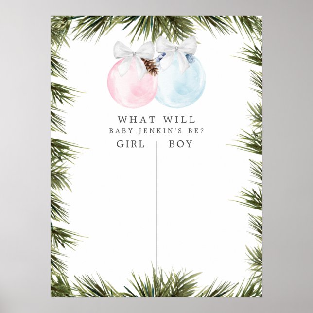 Christmas Blue and Pink Gender Reveal Game Poster (Front)