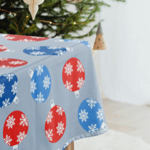 Christmas blue and red ornaments with snowflakes tablecloth