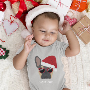 Christmas Blue and Tan French Bulldog Baby Bodysuit