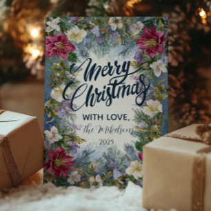 Christmas Blue and Violet Florals Holiday Card