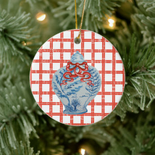 Christmas Blue and White Ginger Jar Ceramic Ornament