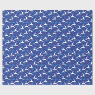 Christmas Blue and White Jumping Deer Wrapping Paper
