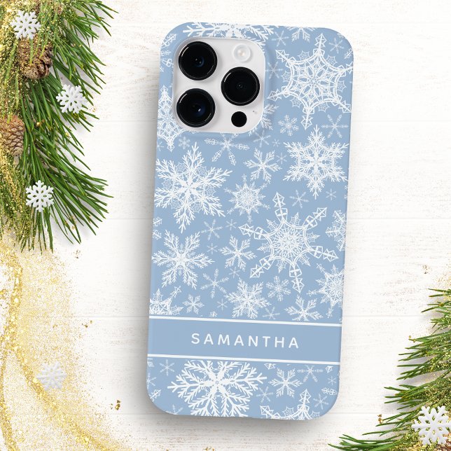 Christmas Blue and White Snowflakes Monogrammed Case-Mate iPhone Case (Creator Uploaded)