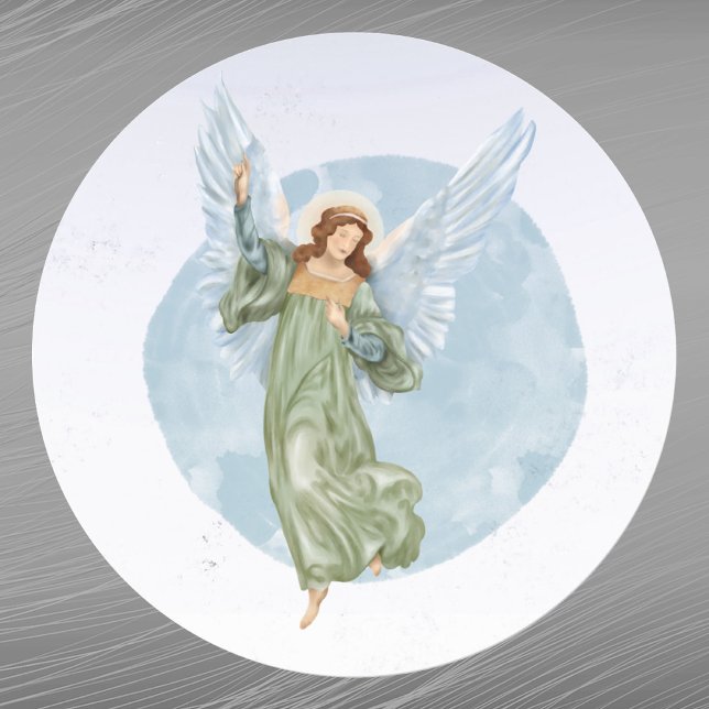 Christmas Blue Angel Watercolor Classic Round Sticker (Creator Uploaded)