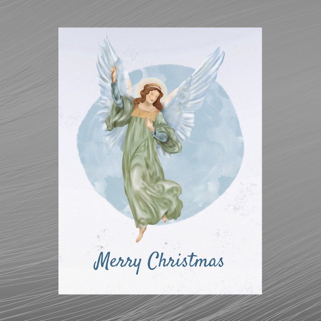 Christmas Blue Angel Watercolor Holiday Postcard (Creator Uploaded)