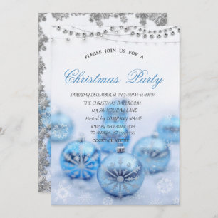 Christmas Blue Balls,Stars Christmas Company Party Invitation