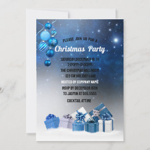 Christmas Blue Balls,Stars Christmas Company Party Invitation
