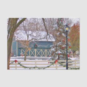 Christmas Blue Barn Tissue Paper