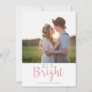 Christmas Blue Blush Pink Typography Holiday Photo Card