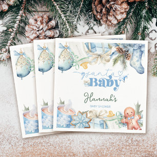 Christmas Blue Boy Santa Baby Shower Napkin