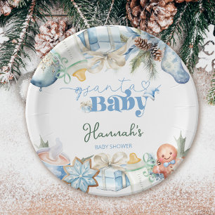 Christmas Blue Boy Santa Baby Shower Paper Plate