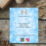Christmas blue business logo qr code instagram  flyer<br><div class="desc">A light blue background with snowflakes,  snow crystals. Personalise and add your business logo,  name,  address,  your text,  add your Instagram account name to the QR code.</div>
