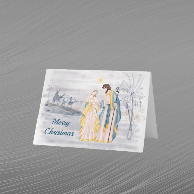 Christmas Blue Christian Religious Watercolor Holiday Card (Creator Uploaded)
