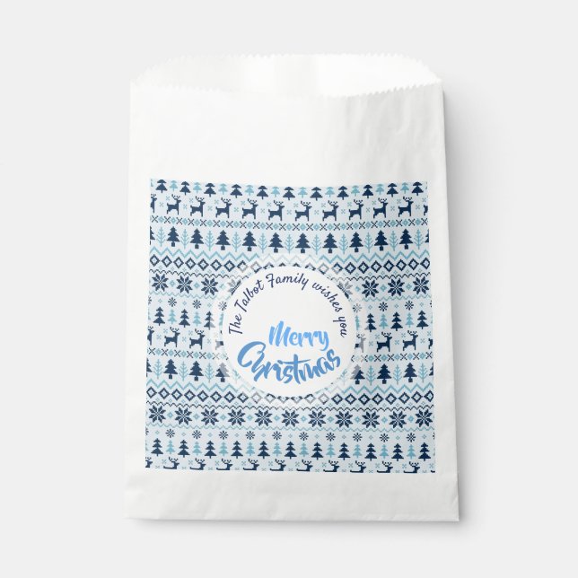 CHRISTMAS Blue Deer pattern personalised Favour Ba Bag (Front)
