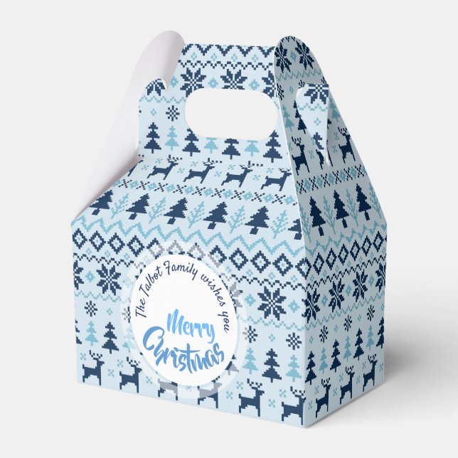 CHRISTMAS Blue Deer pattern personalised Favour G Box (Front Side)