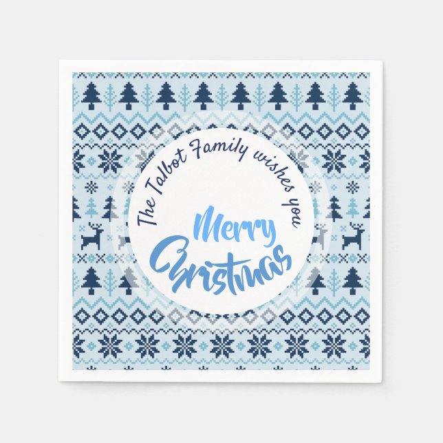 CHRISTMAS Blue Deer pattern personalised P Napkin (Front)