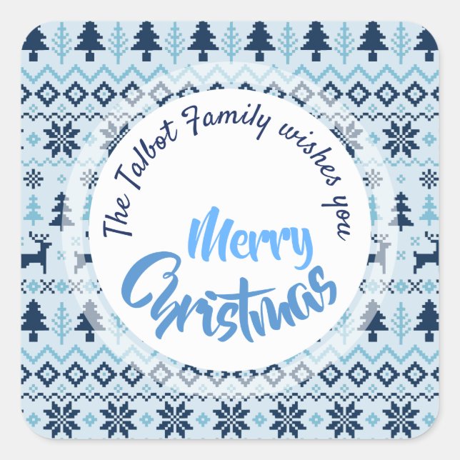 CHRISTMAS Blue Deer pattern personalised S Sticker (Front)