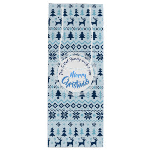 CHRISTMAS Blue Deer pattern personalised Wine Gift Bag